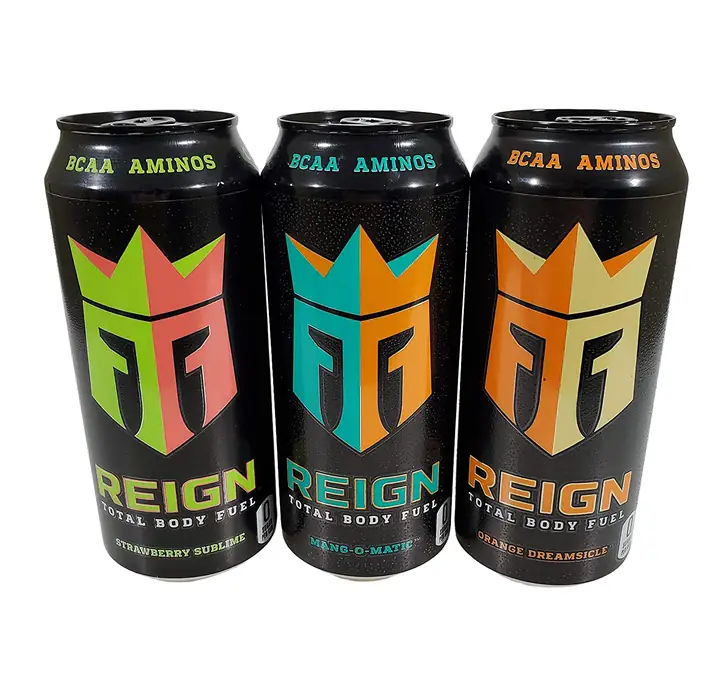 A lineup of Reign energy drink flavors