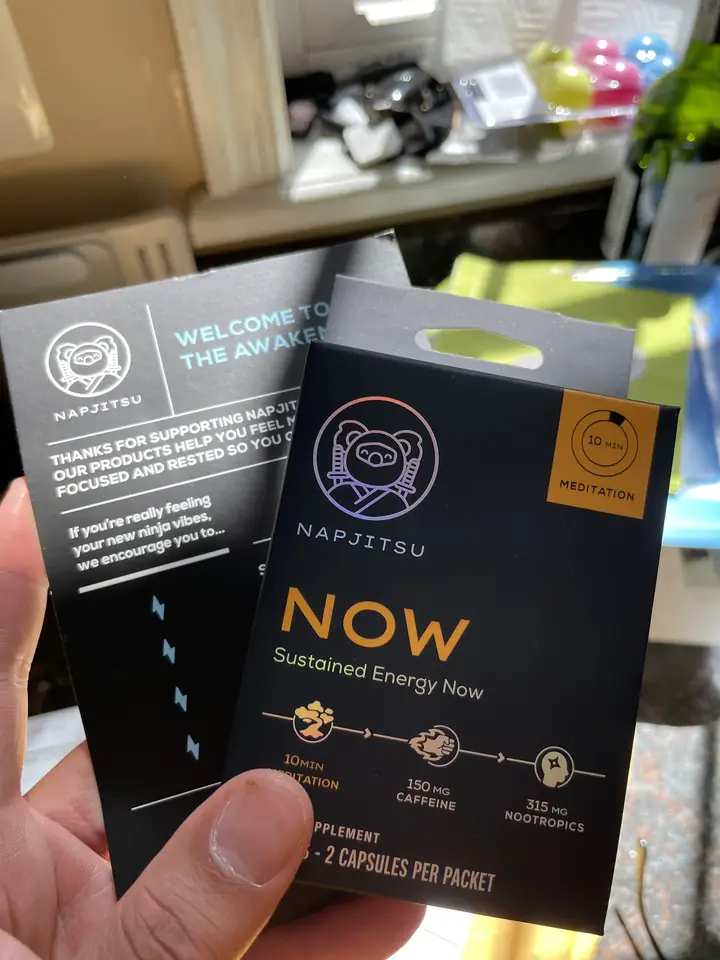 NAPJITSU NOW sample pack on a kitchen counter