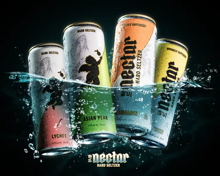 Nectar Hard Seltzer cans in Lychee, Asian Pear, Mandarin, and Yuzu